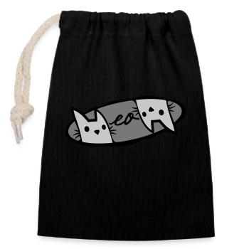 Meow 2 Katzen Logo - Verschließbarer Geschenkbeutel aus Baumwolle (14x20cm) - Schwarz - Vorne