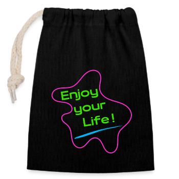 Enjoy your life - Be positive - Closable cotton gift bag (14x20cm) - black - Front