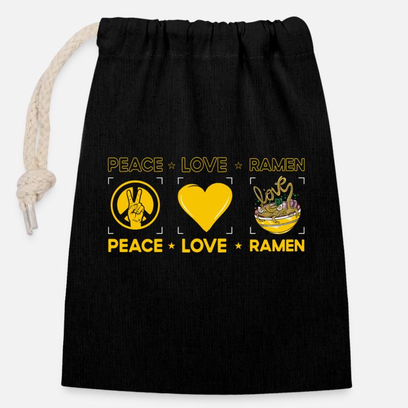 Peace Love Ramen - Closable cotton gift bag (14x20cm) - black