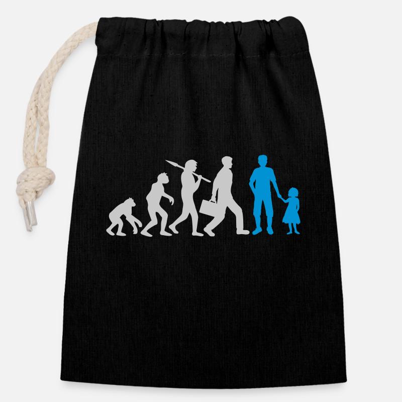 Evolution Papa Tochter Kind - Verschließbarer Geschenkbeutel aus Baumwolle (14x20cm) - Schwarz