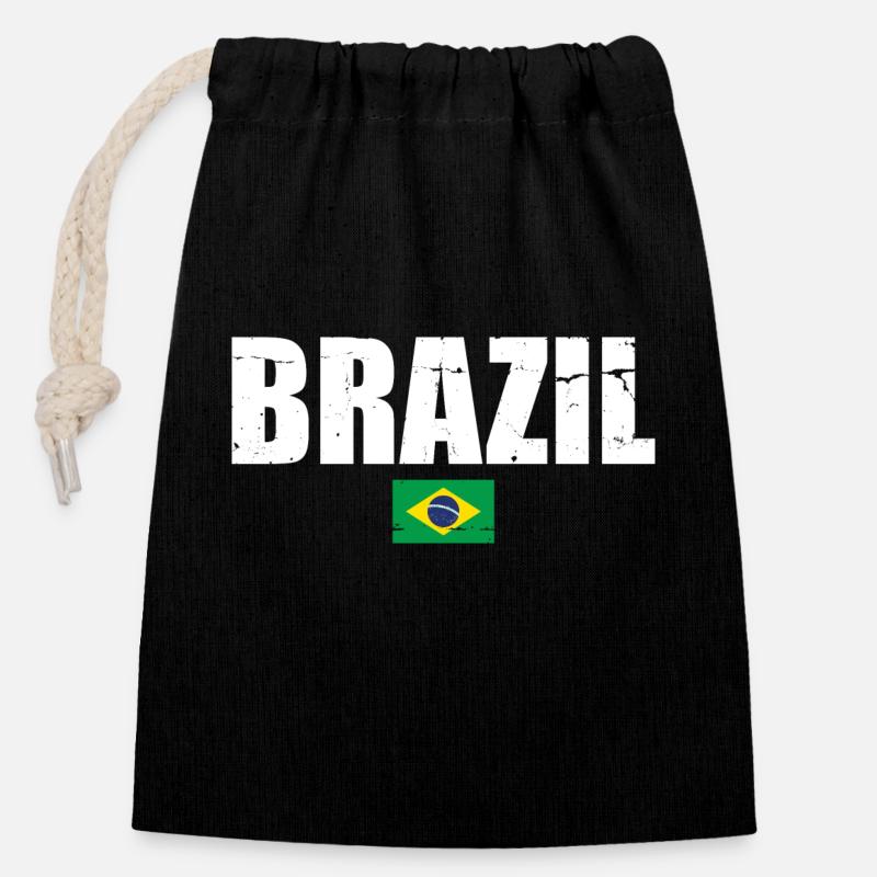 Brésil Brésil Drapeau brésilien - Sac cadeau en coton avec cordon (14 x 20 cm) - noir