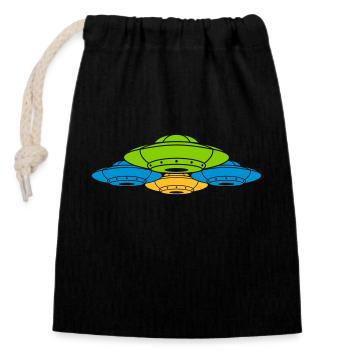 Colorful group of UFO's squadrons - Closable cotton gift bag (14x20cm) - black - Front