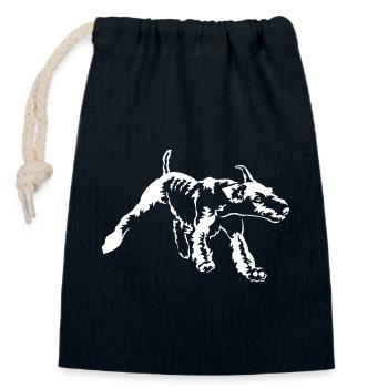 Airedale Terrier « Édition Noire » - Sac cadeau en coton avec cordon (14 x 20 cm) - bleu marine - Devant