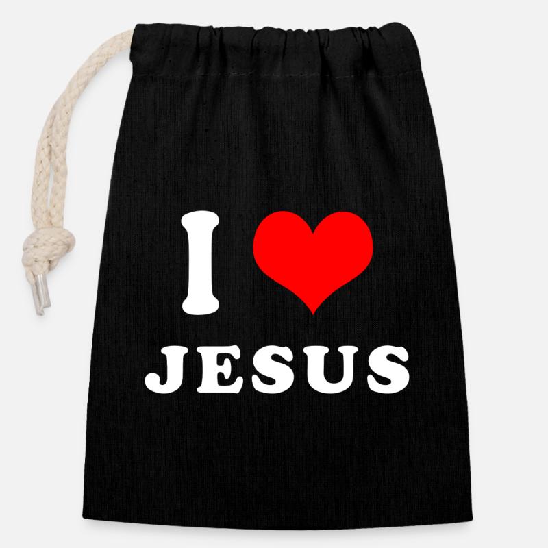 Ich liebe Jesus - Verschließbarer Geschenkbeutel aus Baumwolle (14x20cm) - Schwarz
