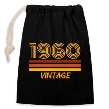 1960, year of birth, I am vintage - Closable cotton gift bag (14x20cm) - black - Front