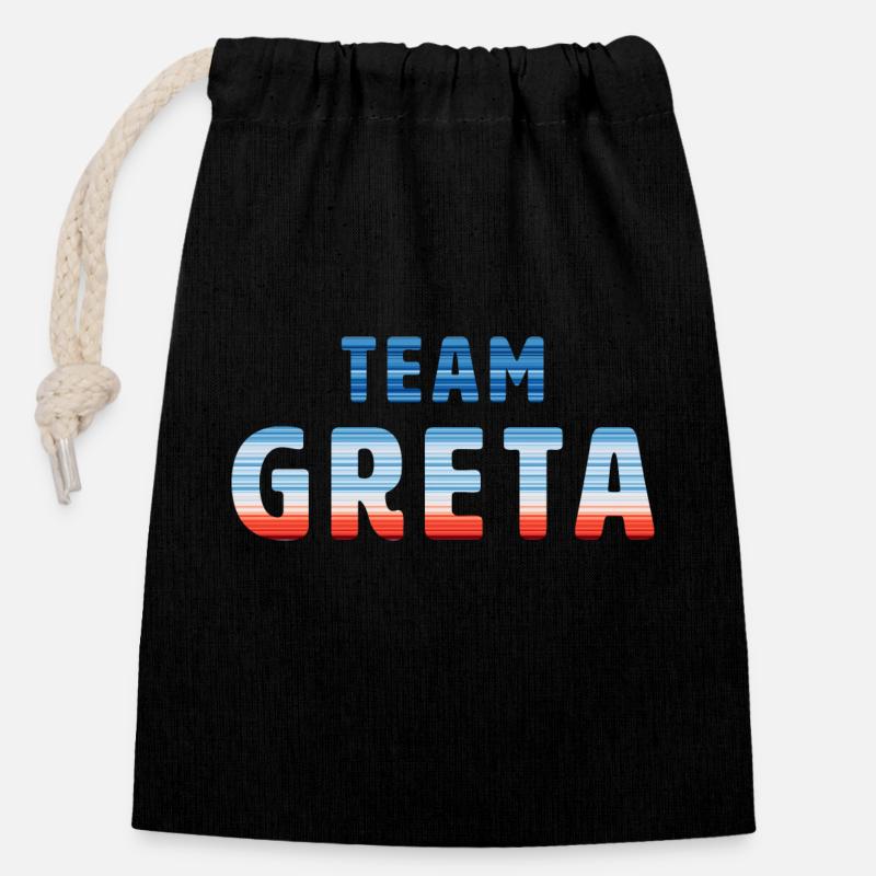 Team Greta | Warming Stripes - Verschließbarer Geschenkbeutel aus Baumwolle (14x20cm) - Schwarz