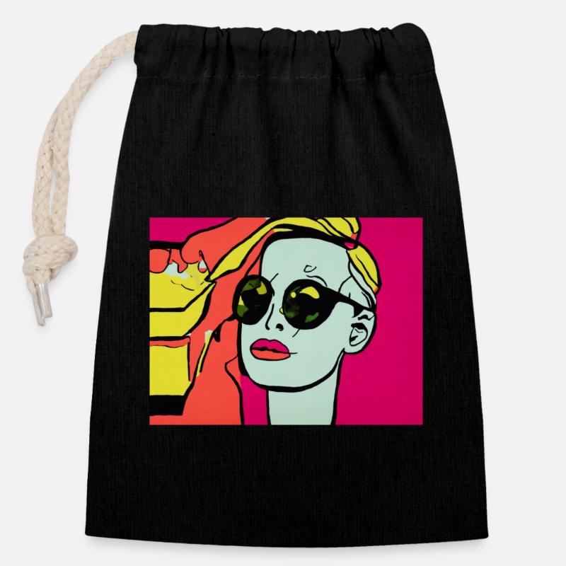Pop Art - Frau mit Sonnebrille - Verschließbarer Geschenkbeutel aus Baumwolle (14x20cm) - Schwarz