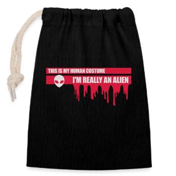 Citation extraterrestre de costume humain - Sac cadeau en coton avec cordon (14 x 20 cm) - noir - Devant