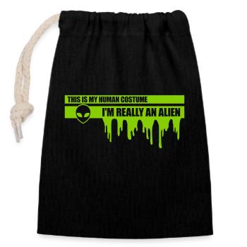 Citation extraterrestre de costume humain - Sac cadeau en coton avec cordon (14 x 20 cm) - noir - Devant