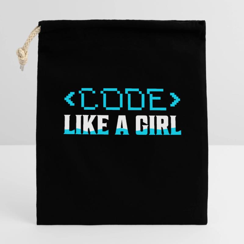 Programmeur de codage Code Like A Girl Sac cadeau en coton avec cordon (14 x 20 cm)