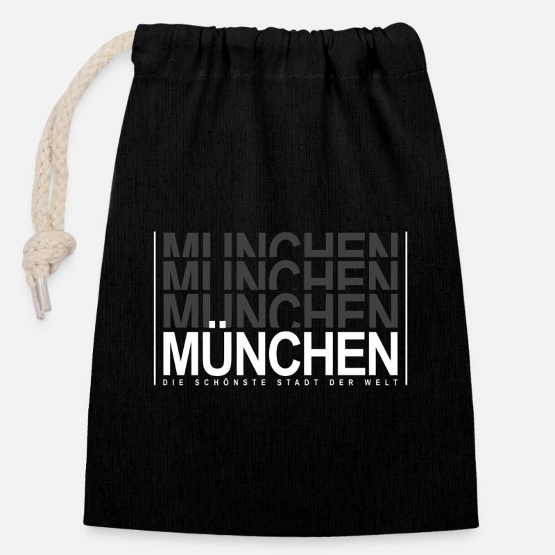 München - Verschließbarer Geschenkbeutel aus Baumwolle (14x20cm) - Schwarz