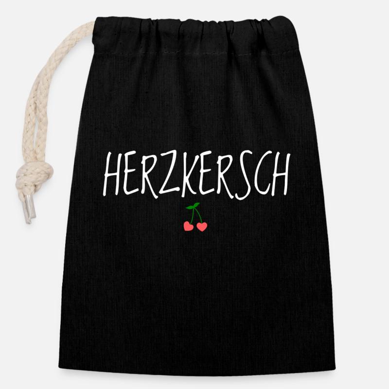 Herzkersch - Verschließbarer Geschenkbeutel aus Baumwolle (14x20cm) - Schwarz
