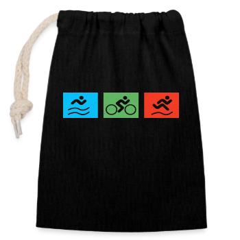 Triathlet - Triathlon Zeichen - Verschließbarer Geschenkbeutel aus Baumwolle (14x20cm) - Schwarz - Vorne
