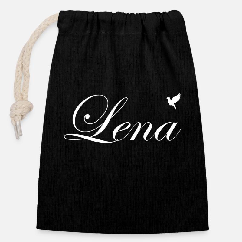 Lena beau nom Blanc - Sac cadeau en coton avec cordon (14 x 20 cm) - noir