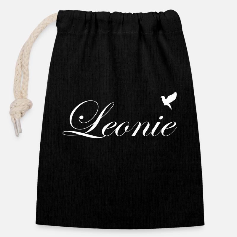 Léonie beau nom Blanc - Sac cadeau en coton avec cordon (14 x 20 cm) - noir