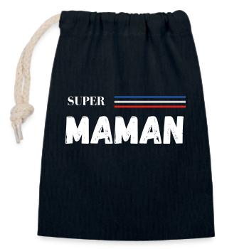 super maman- t-shirt assorti - Sac cadeau en coton avec cordon (14 x 20 cm) - bleu marine - Devant