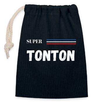 super tonton - t-shirt assorti - Sac cadeau en coton avec cordon (14 x 20 cm) - bleu marine - Devant
