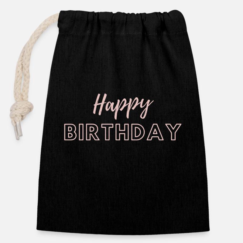 Happy Birthday - Closable cotton gift bag (14x20cm) - black