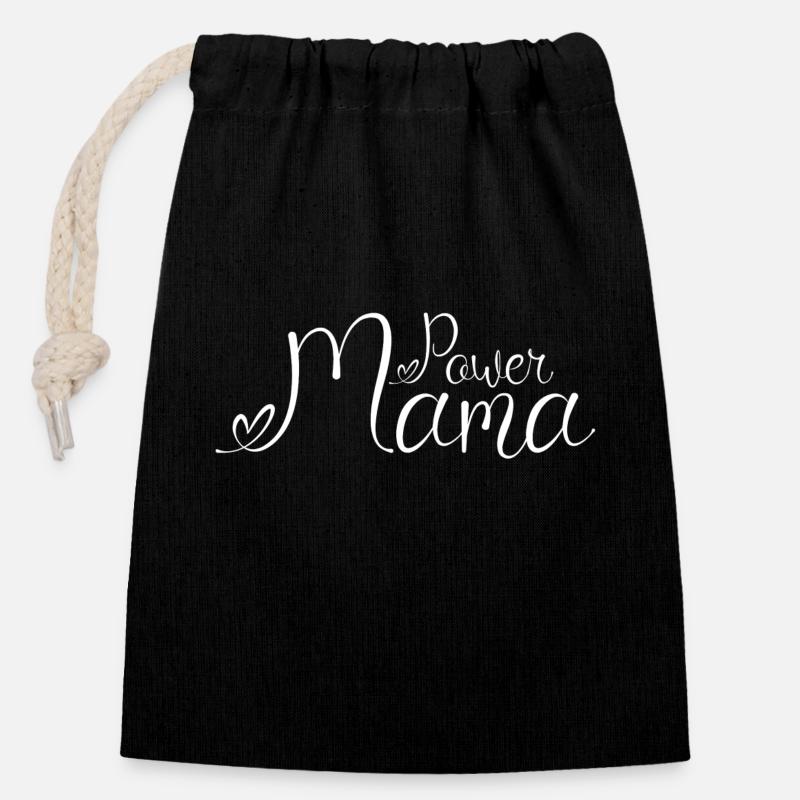 Power Mama White1 - Closable cotton gift bag (14x20cm) - black