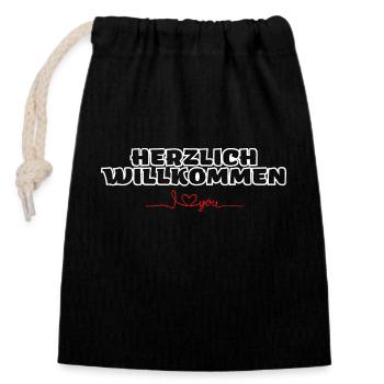 Herzlich Willkommen I love You - Verschließbarer Geschenkbeutel aus Baumwolle (14x20cm) - Schwarz - Vorne