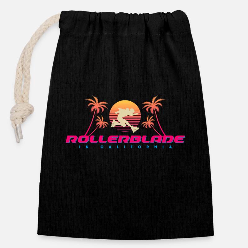 Roller au coucher du soleil en Californie - Sac cadeau en coton avec cordon (14 x 20 cm) - noir