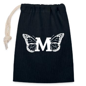 Buchstabe M Schmetterling - Verschließbarer Geschenkbeutel aus Baumwolle (14x20cm) - Navy - Vorne