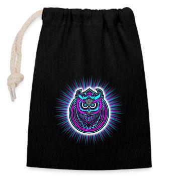 Hibou aux couleurs néon vives - Sac cadeau en coton avec cordon (14 x 20 cm) - noir - Devant