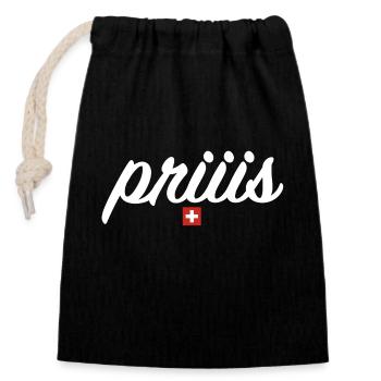 priis | Schnupftabak, Bier, grillen, Schweiz - Verschließbarer Geschenkbeutel aus Baumwolle (14x20cm) - Schwarz - Vorne