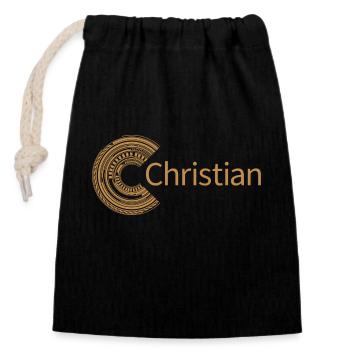 For Christian - Closable cotton gift bag (14x20cm) - black - Front