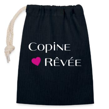 Copine rêvée - Sac cadeau en coton avec cordon (14 x 20 cm) - bleu marine - Devant