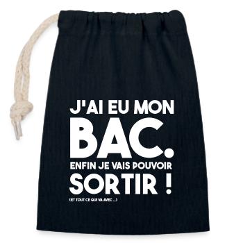 J'ai eu mon BAC enfin je sortir ! - t shirt papa - Sac cadeau en coton avec cordon (14 x 20 cm) - bleu marine - Devant