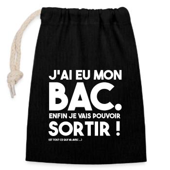 J'ai eu mon BAC enfin je sortir ! - t shirt papa - Sac cadeau en coton avec cordon (14 x 20 cm) - noir - Devant