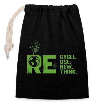 ReCycle ReUse ReNew ReThink - Closable cotton gift bag (14x20cm) - black - Front