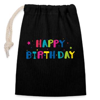 Joyeux anniversaire typo - Sac cadeau en coton avec cordon (14 x 20 cm) - noir - Devant