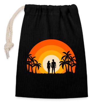 Sommer Sonnenuntergang Palme Strand Ozean Paradies Liebe - Verschließbarer Geschenkbeutel aus Baumwolle (14x20cm) - Schwarz - Vorne