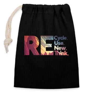 RE. Recycle Reuse Renew Rethink - Sac cadeau en coton avec cordon (14 x 20 cm) - noir - Devant