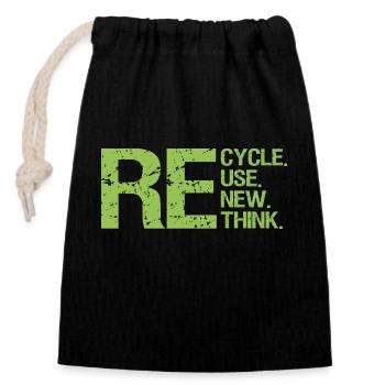 ReCycle ReUse ReNew ReThink - Closable cotton gift bag (14x20cm) - black - Front