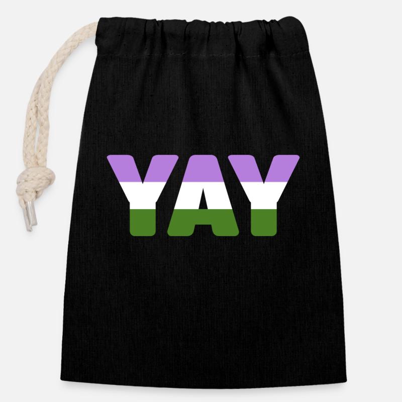 YAY Genderqueer - Sac cadeau en coton avec cordon (14 x 20 cm) - noir