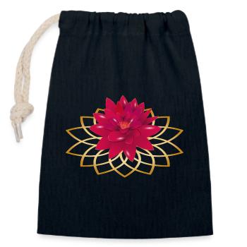 leuchtend rote Lotos Blüte mit Blüten Ornament - Verschließbarer Geschenkbeutel aus Baumwolle (14x20cm) - Navy - Vorne