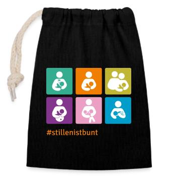 Piktogramme Buntstillen 2023 NEU ohneLogo - Verschließbarer Geschenkbeutel aus Baumwolle (14x20cm) - Schwarz - Vorne