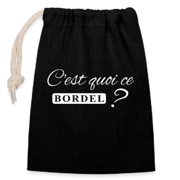 C'est quoi ce bordel ? - Sac cadeau en coton avec cordon (14 x 20 cm) - noir - Devant