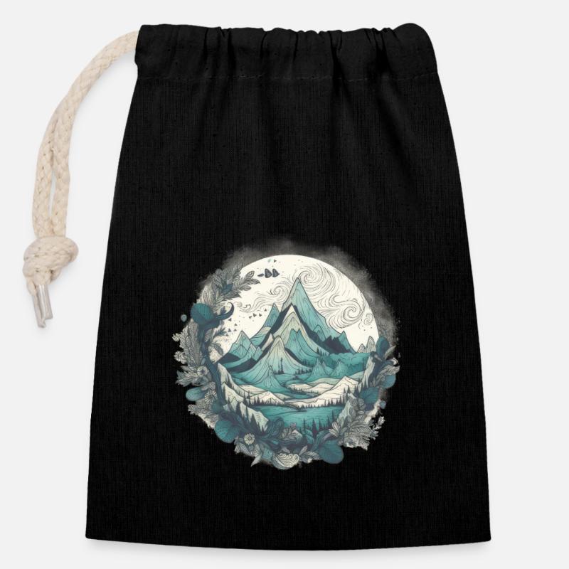 Nature Aventure Randonnée Camping Design - Sac cadeau en coton avec cordon (14 x 20 cm) - noir