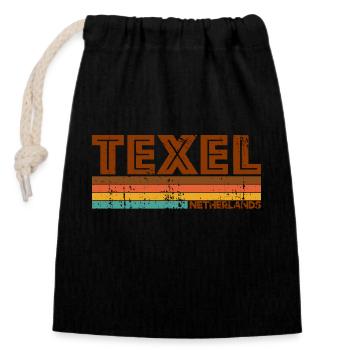 Vintage 1980s Style Texel Netherlands - Sac cadeau en coton avec cordon (14 x 20 cm) - noir - Devant