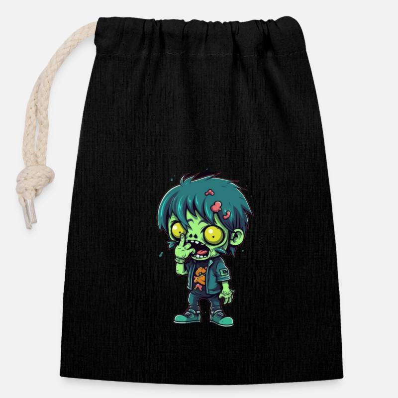 Halloween Zombie Junge - Kawaii süß Monster Horror - Verschließbarer Geschenkbeutel aus Baumwolle (14x20cm) - Schwarz