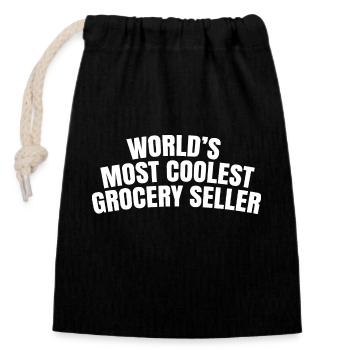 World's most coolest grocery seller - Closable cotton gift bag (14x20cm) - black - Front