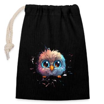 Cute Vigilant Owl | Night owl owl - Closable cotton gift bag (14x20cm) - black - Front