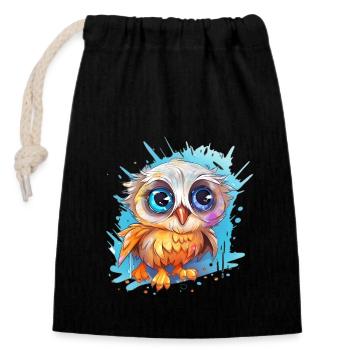 Cute Vigilant Owl | Night owl owl - Closable cotton gift bag (14x20cm) - black - Front