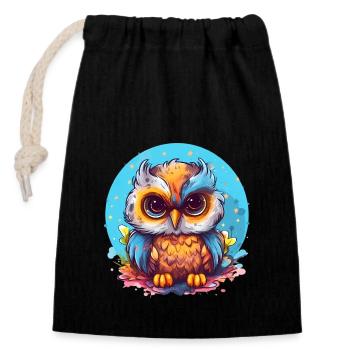 Cute Vigilant Owl | Night owl owl - Closable cotton gift bag (14x20cm) - black - Front