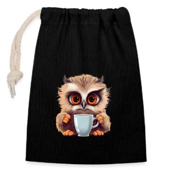 Cute Vigilant Owl | Night owl owl - Closable cotton gift bag (14x20cm) - black - Front