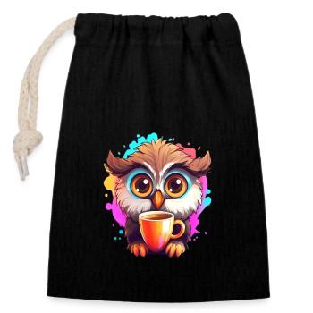 Cute Vigilant Owl | Night owl owl - Closable cotton gift bag (14x20cm) - black - Front